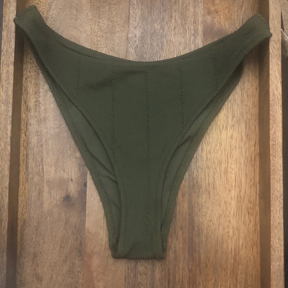 aerie Olive Green Ribbed High-Cut Bikini Bottom